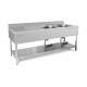 Double plonge professionnelle inox 200 cm, 2 bacs 50x50, rebord anti-éclaboussures – Equipementpro