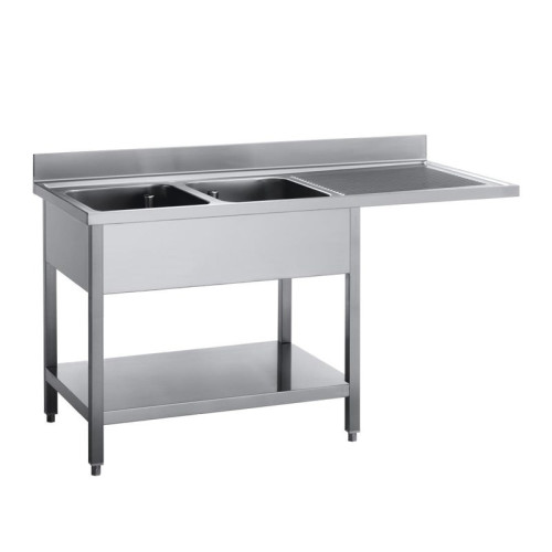 Plonge professionnelle 160x70cm avec étagère basse et emplacement lave-vaisselle Gastro M