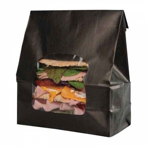 Sacs sandwich kraft recyclables noirs avec fenêtre Colpac (lot de 250)