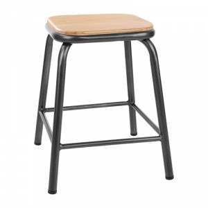 Tabouret bistro haut en acier gris avec assise en bois Bolero lot de 4