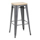 Tabouret bistro haut en acier gris avec assise en bois - lot de 4 - Bolero