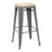 Tabouret bistro haut en acier gris avec assise en bois - lot de 4 - Bolero