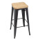 Tabouret bistro haut en acier gris avec assise en bois - lot de 4 - Bolero