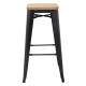 Tabouret bistro haut en acier gris avec assise en bois - lot de 4 - Bolero